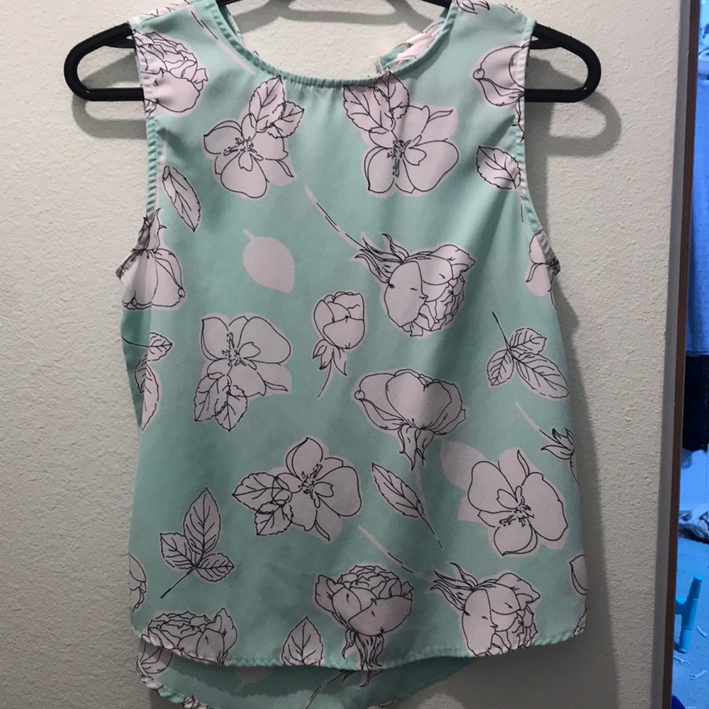 High front teal chiffon floral flow top